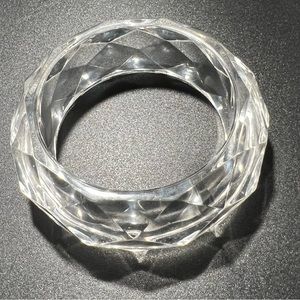 Vintage Clear Faceted Bangle Chunky Bracelet Translucent Plastic Diamond Cut